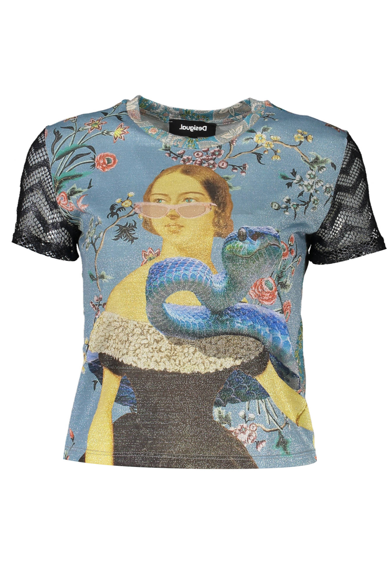 Desigual moteriški marškinėliai – azzurro spalvos, azzurro spalva