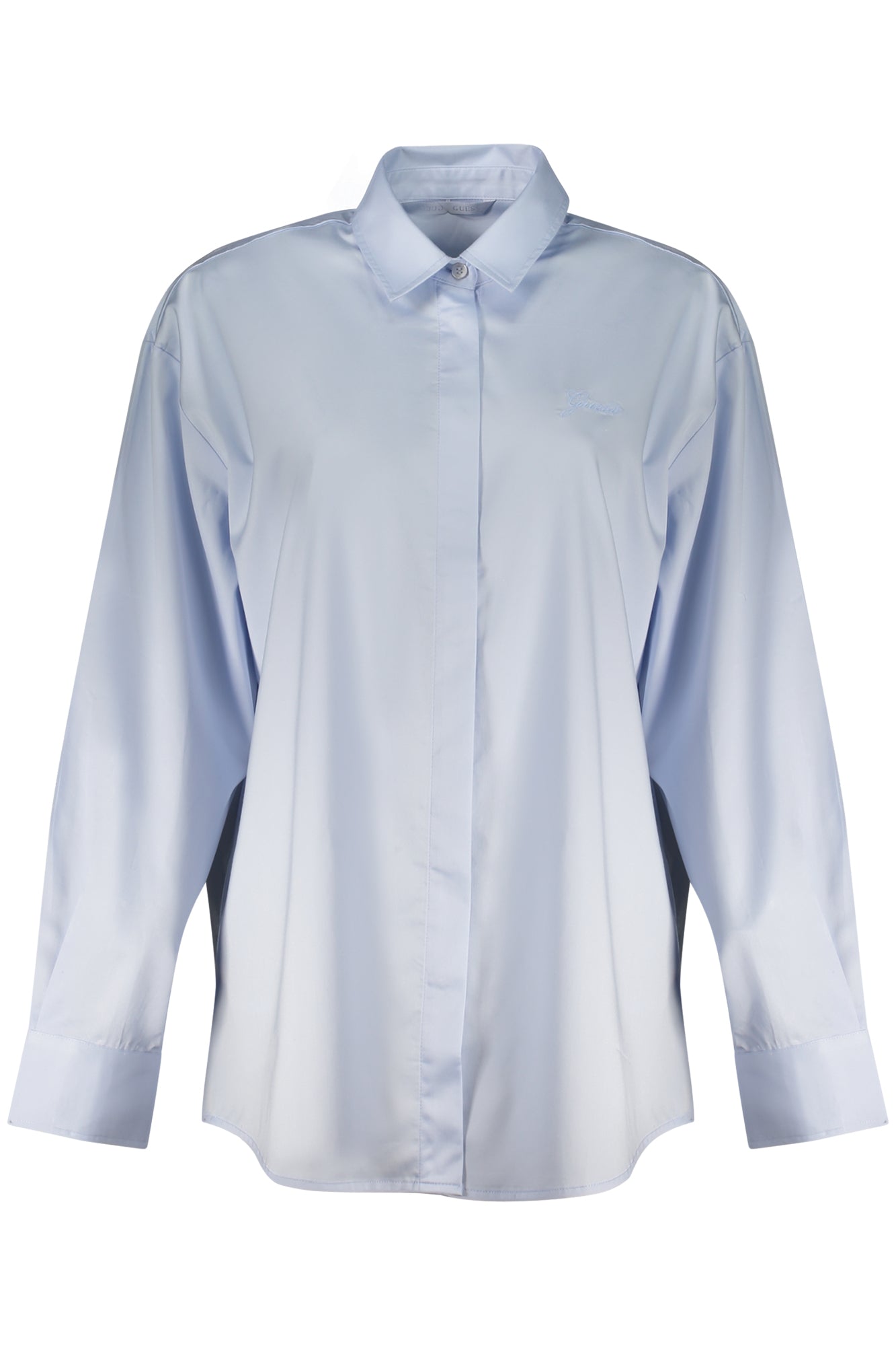 Guess moteriški marškiniai – azzurro spalvos, azzurro spalva